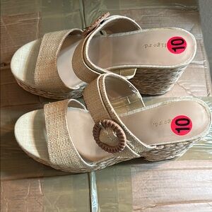 Indigo rd canvas platform chunky braided straw heel  slides size 10